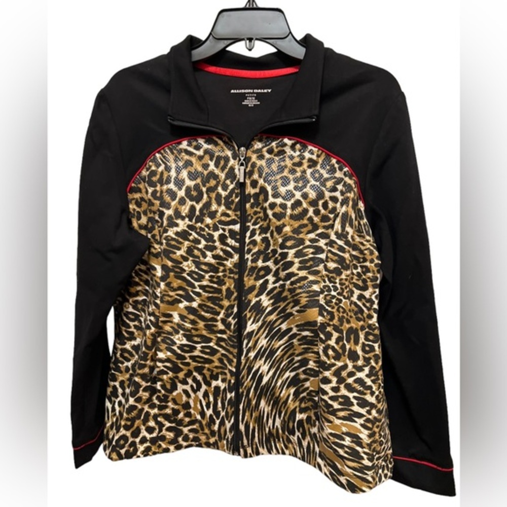 Allison Dailey Leopard Print Front Zippered Jacket Size Petite Med NWOT
